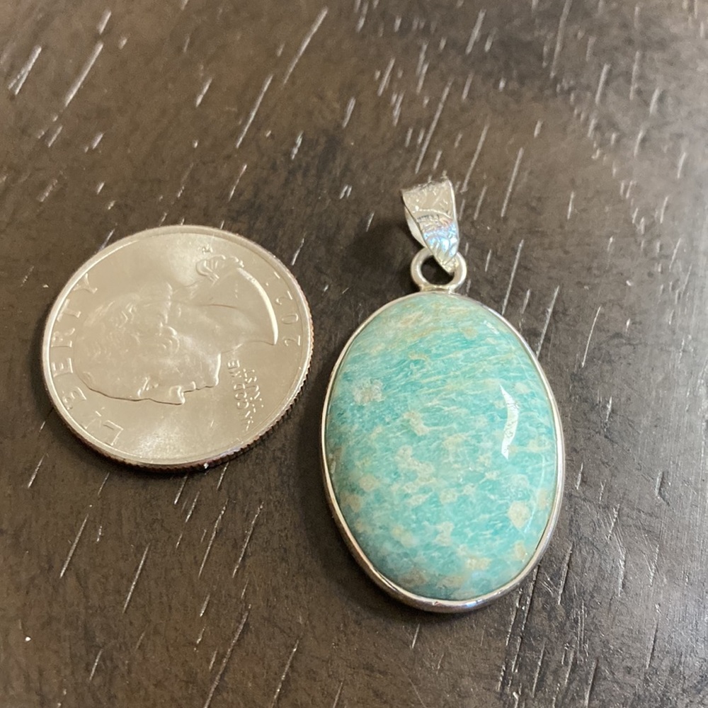 Amazonite Oval Sterling Silver Pendant - Picture 2 of 3